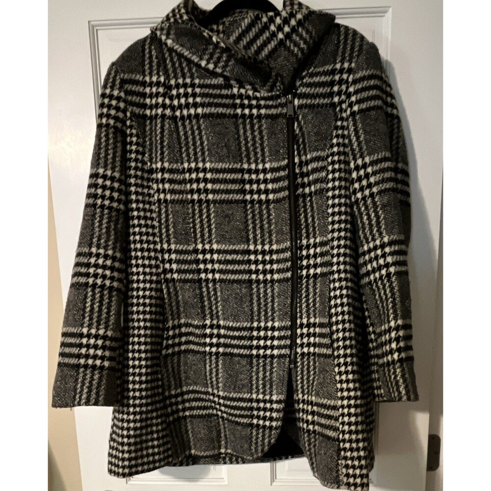Covington Women's L Houndstooth Coat Black/White/Gray Mid-Length Zip Lined